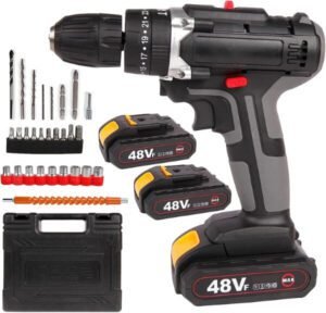 مجموعة مثقاب لاسلكي 48 فولت، مثقاب كهربائي مع بطاريتين وشاحن