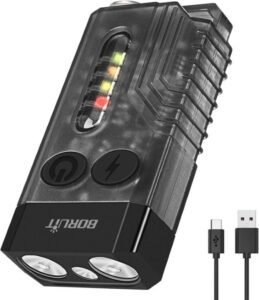 مصباح يدوي صغير LED من BORUIT V10، 1000 لومن، مزود بسلسلة مفاتيح، مع جرس إنذار 80 ديسيبل (أفضل أنواع الكشافات اليدوية)