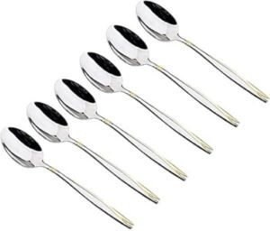 ملاعق عشاء بيستر مع مرآة مصقولة من الفولاذ المقاوم للصدأ بحافة ناعمة بتصميم عصري، مجموعة أدوات مائدة فضية من 6 قطع