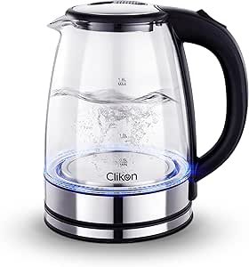 غلاية كهربائية من كليكون، سعة 1.8 لتر، بهيكل زجاجي، مع مؤشر إضاءة LED، CK5138 - افضل انواع غلايات الماء الكهربائية