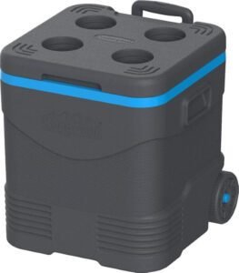 عربة نزهة بلاستيكية لحفظ الطعام البارد من كوزموبلاست مزودة بعجلات وصندوق ثلج دوار بسعة 45 لترًا (افضل حافظة ثلج )