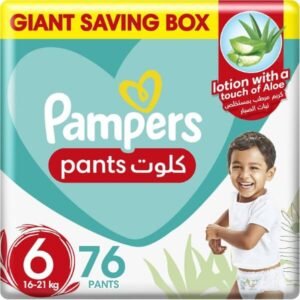 حفاضات بامبرز ألو فيرا مقاس 6 كبير 16-21 كجم صندوق عملاق 76 حفاضة (افضل نوع حفاضات للاطفال)