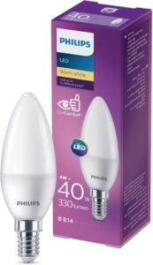 مصباح LED من Philips بشمعة مصقولة B35 غير قابلة للتعتيم، قاعدة E14، ما يعادل 6.5 واط - 48 واط، أبيض دافئ 2700 كلفن - افضل أنواع لمبات led للمنازل